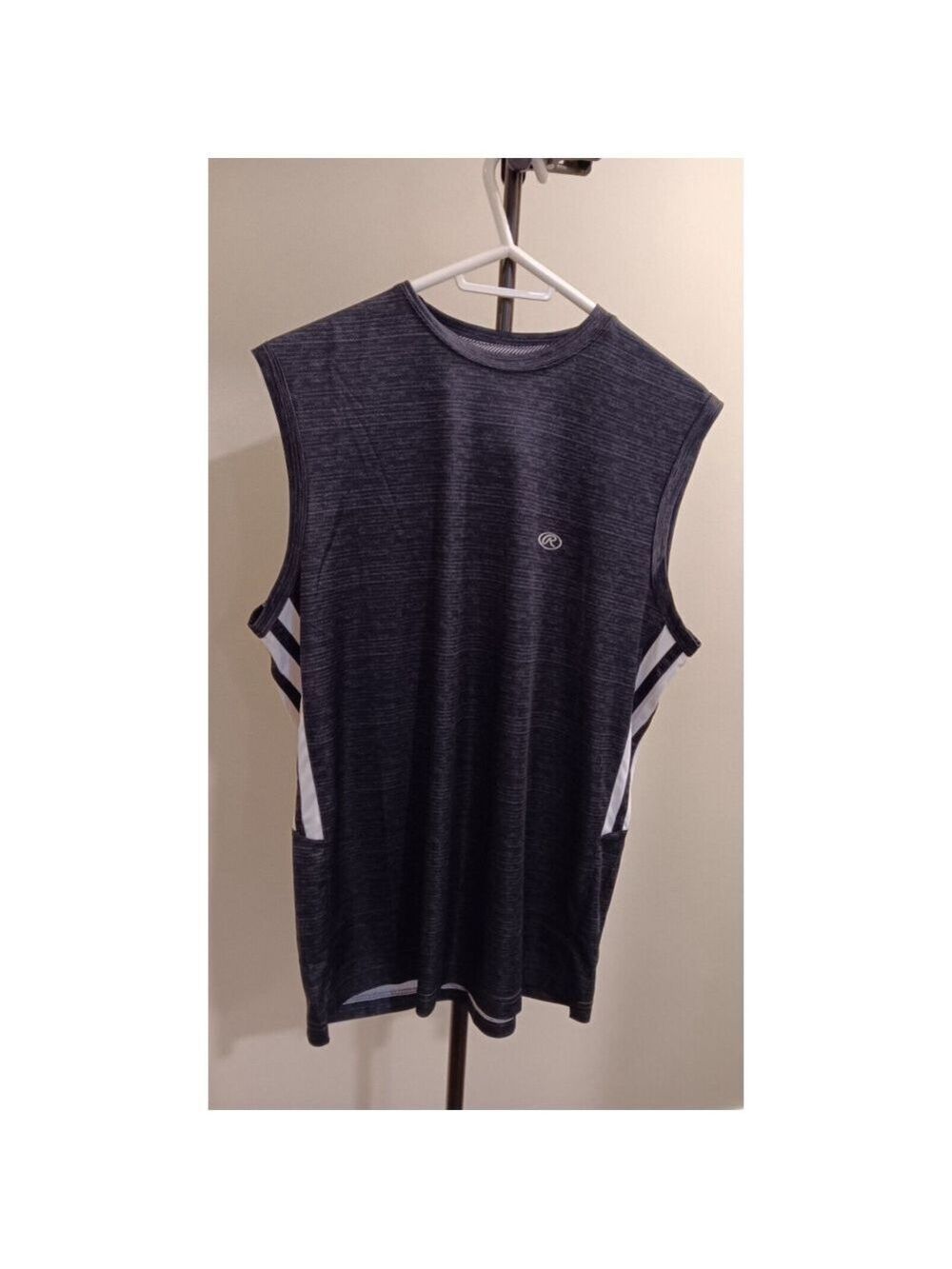 LARGE Rawlings Mens Sleeveless Shirt Gym, Running 100% Polyester Black Gray